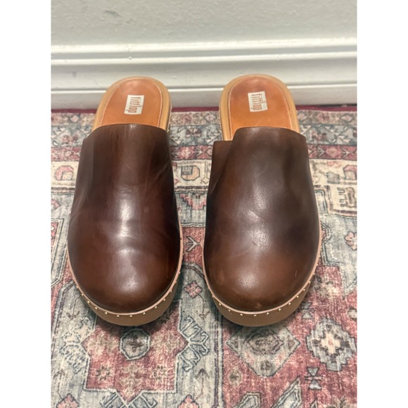 Fitflop Shoes - FitFlop Pilar Leather Platform Mules Brown Studded Clogs US 9 EU 41 UK 7